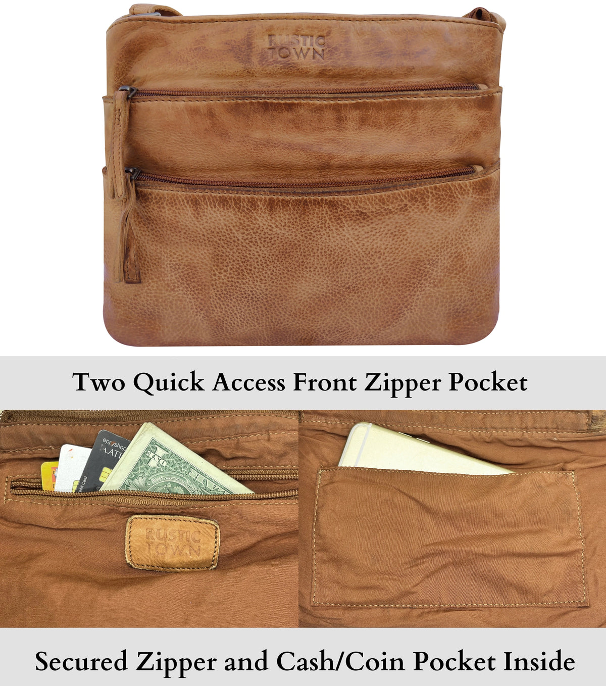 Leather Crossbody Bag for Women, Cognac