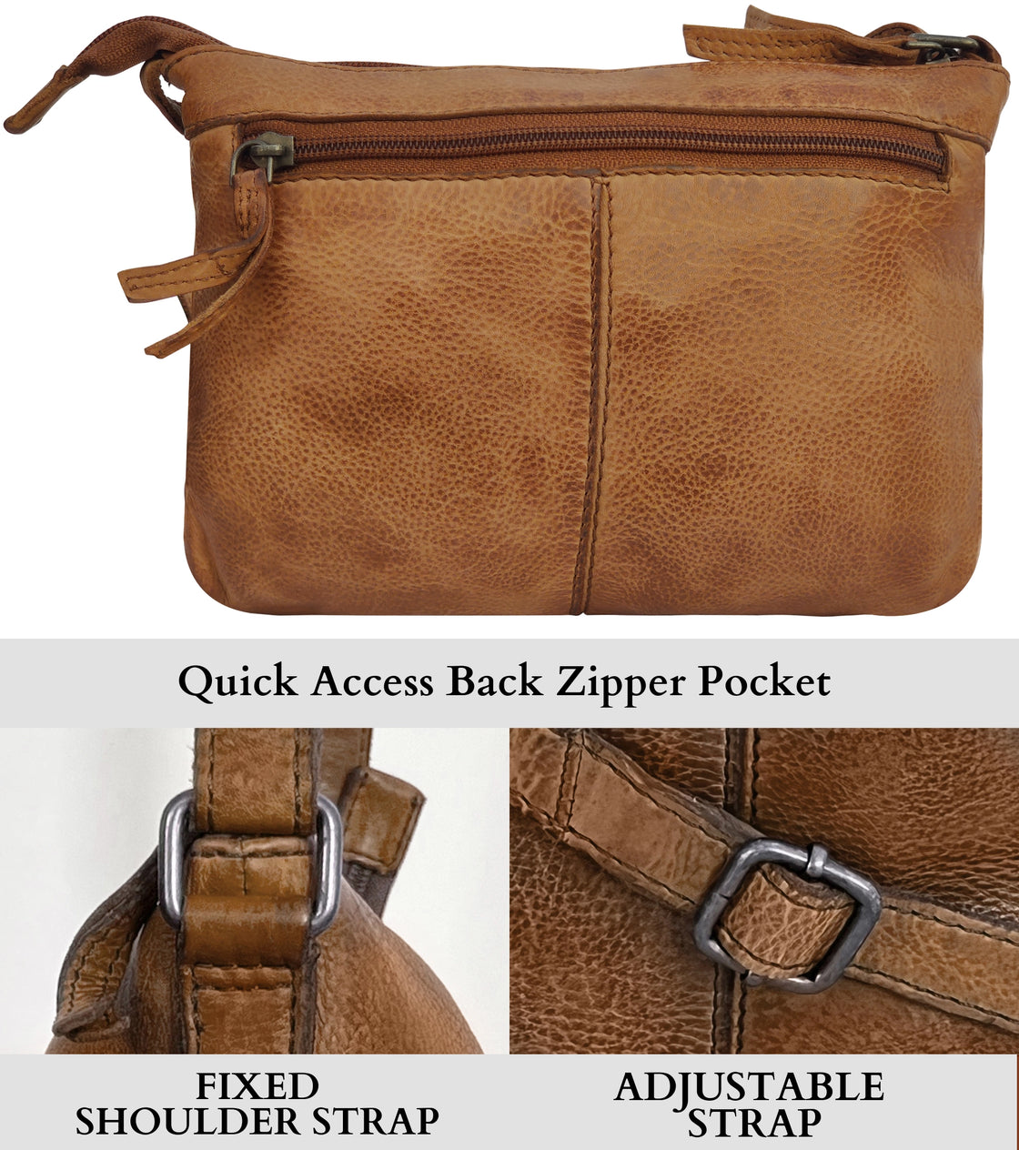 Leather Crossbody Handbag for Women, Cognac