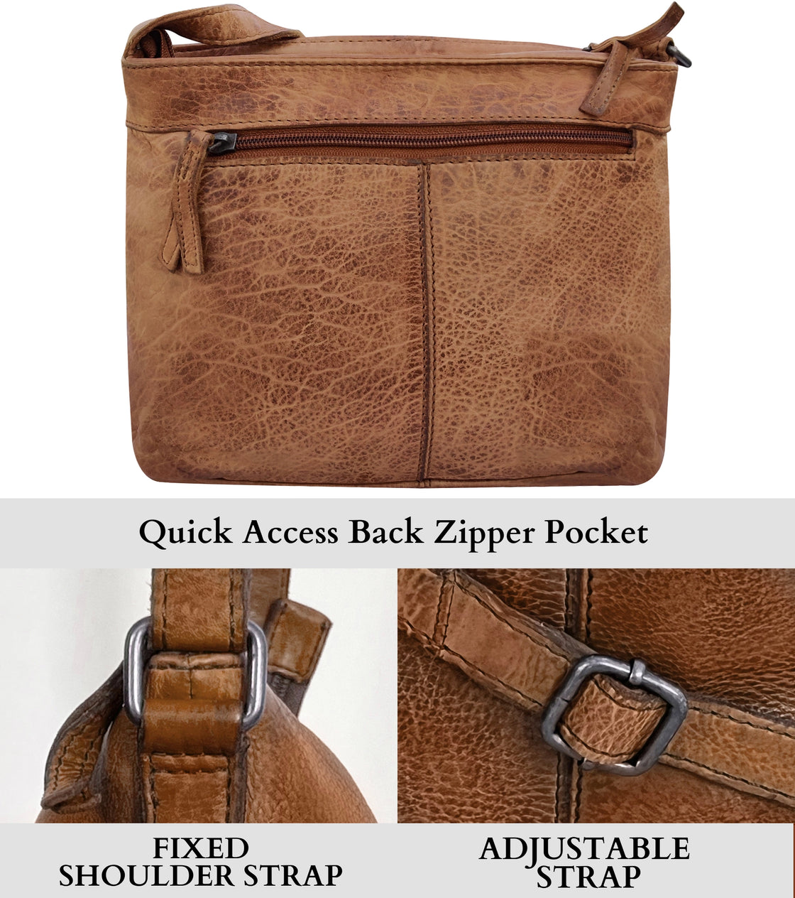 Leather Crossbody Bag for Women, Cognac