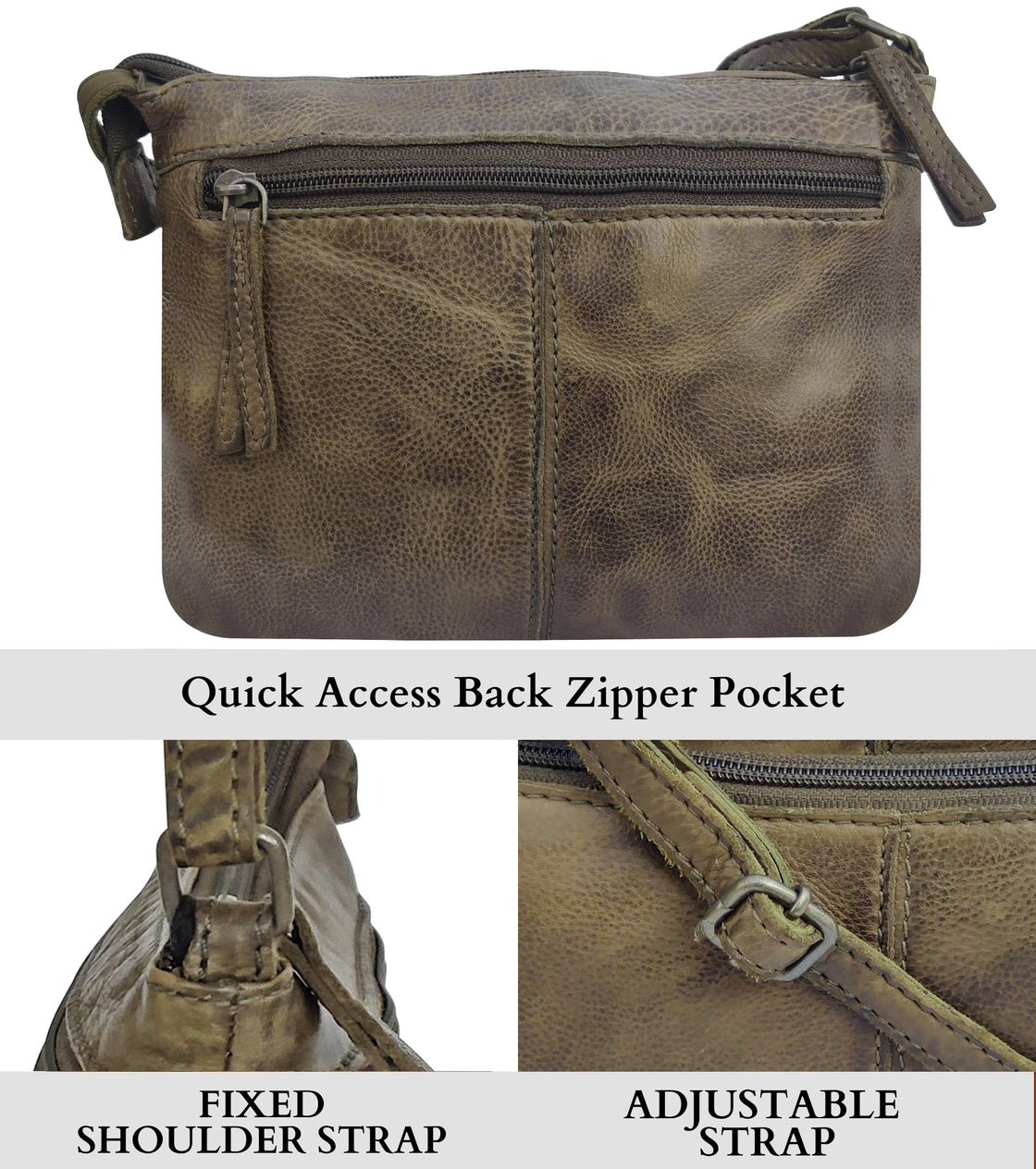Leather Crossbody Handbag for Women, Olive
