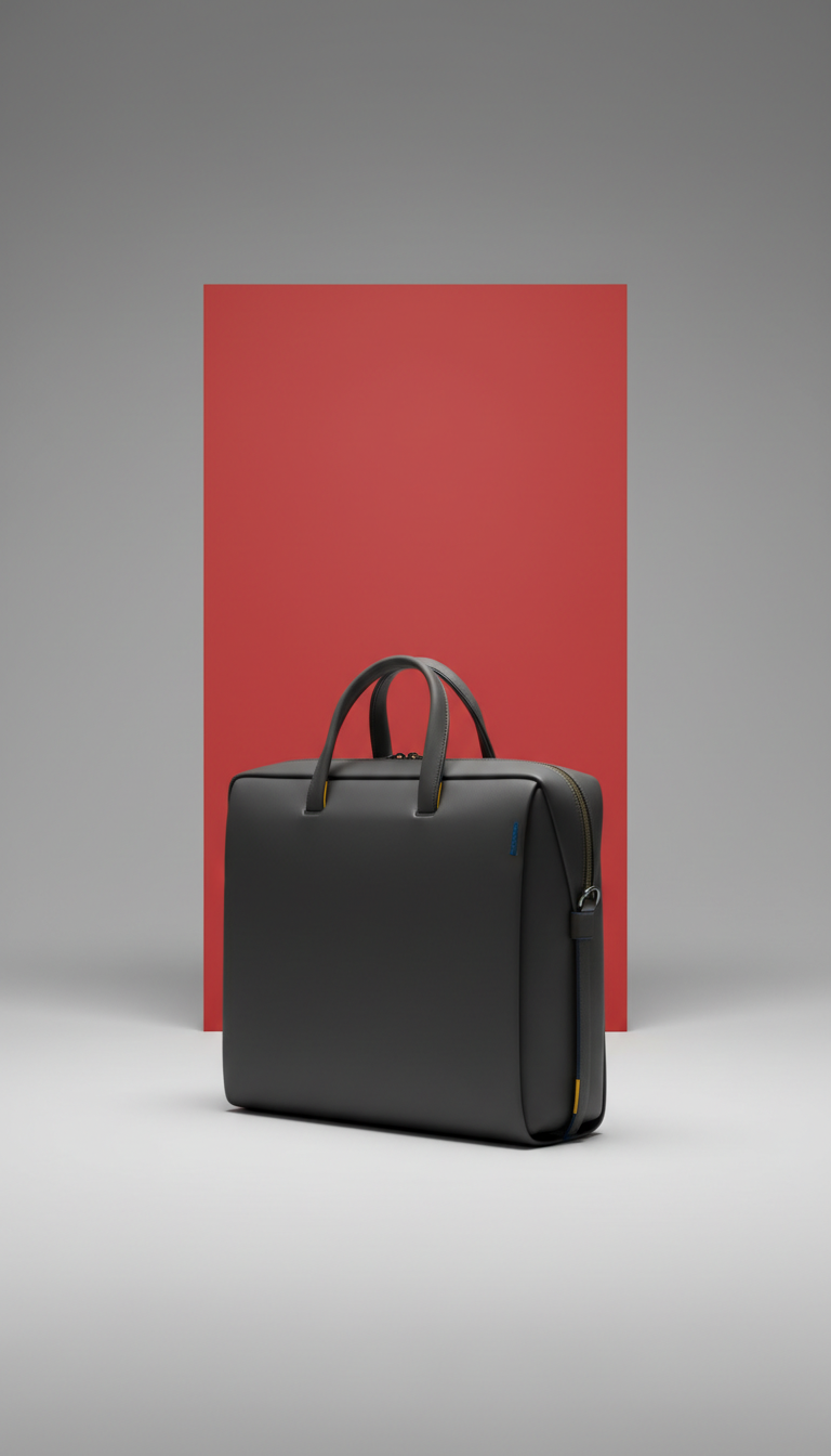 Structured Briefcase in Black Leather