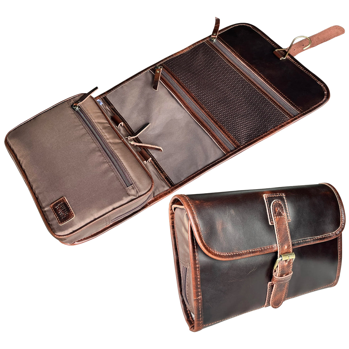 Finley Leather Hanging Toiletry Bag (Walnut Brown)