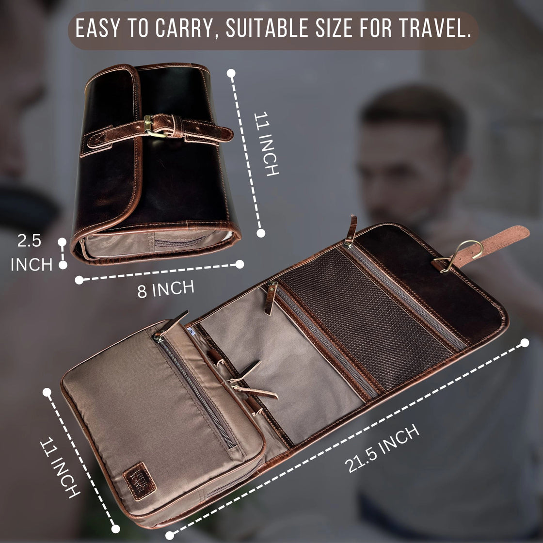 Finley Leather Hanging Toiletry Bag (Walnut Brown)