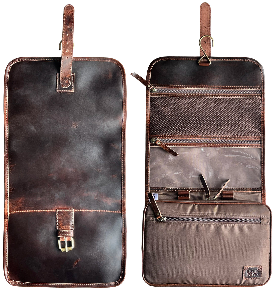Finley Leather Hanging Toiletry Bag (Walnut Brown)