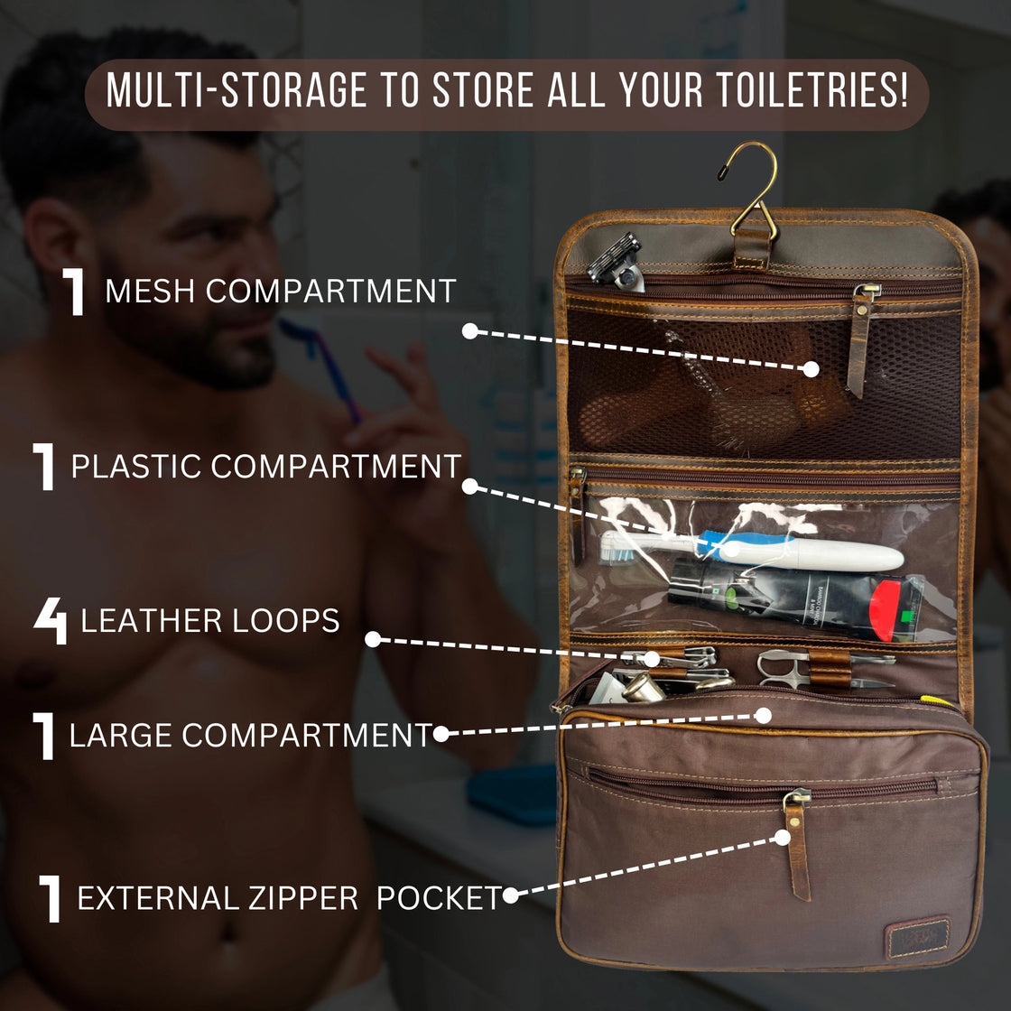 Finley Leather Hanging Toiletry Bag