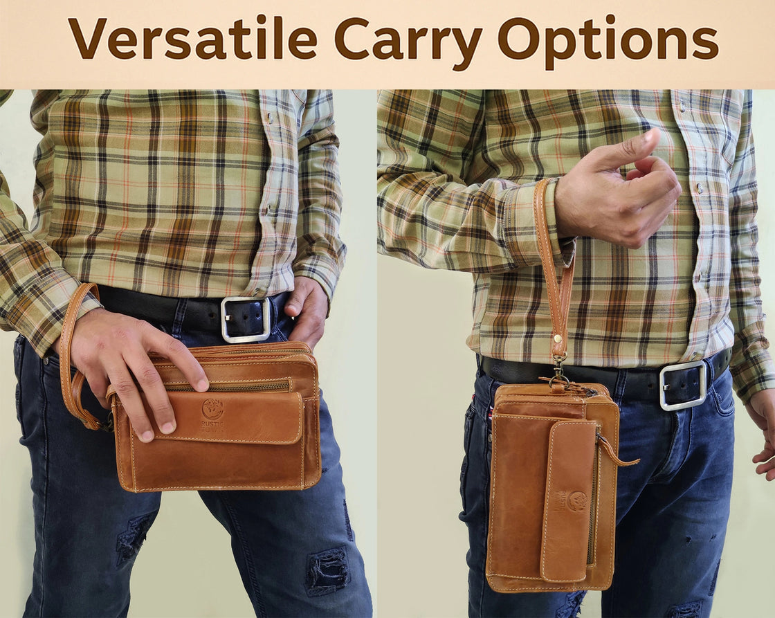 Leather Hand Pouch Men Purse Wallet Clutch Wrist Bag