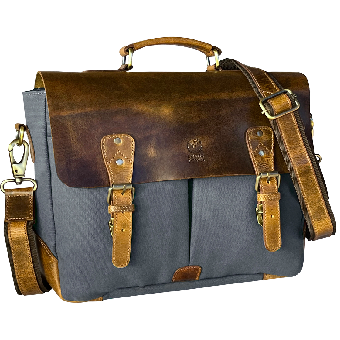 Rover Leather Canvas Messenger Bag Briefcase Laptop Bag (Dark Grey)