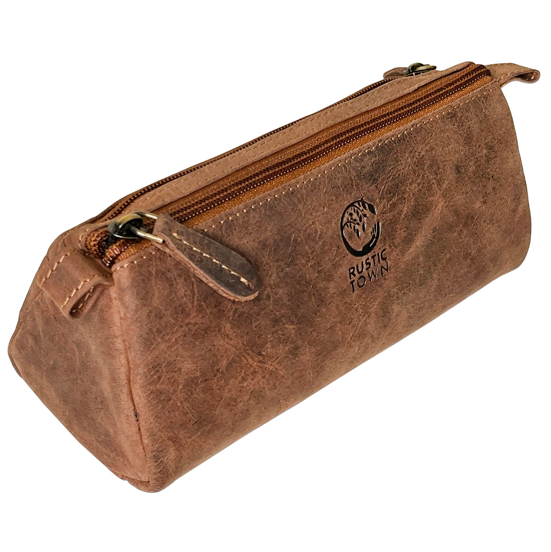 Tom Leather Pencil Case - Zippered Pen Pouch (Brown)