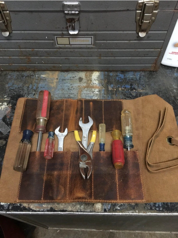 Genuine Leather Tool Roll Up Pouch- Handcrafted Tool Kit (10 Slots)