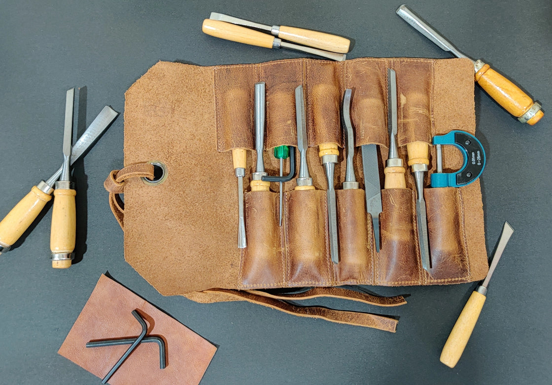 Genuine Leather Tool Roll Up Pouch- Handcrafted Tool Kit (10 Slots)