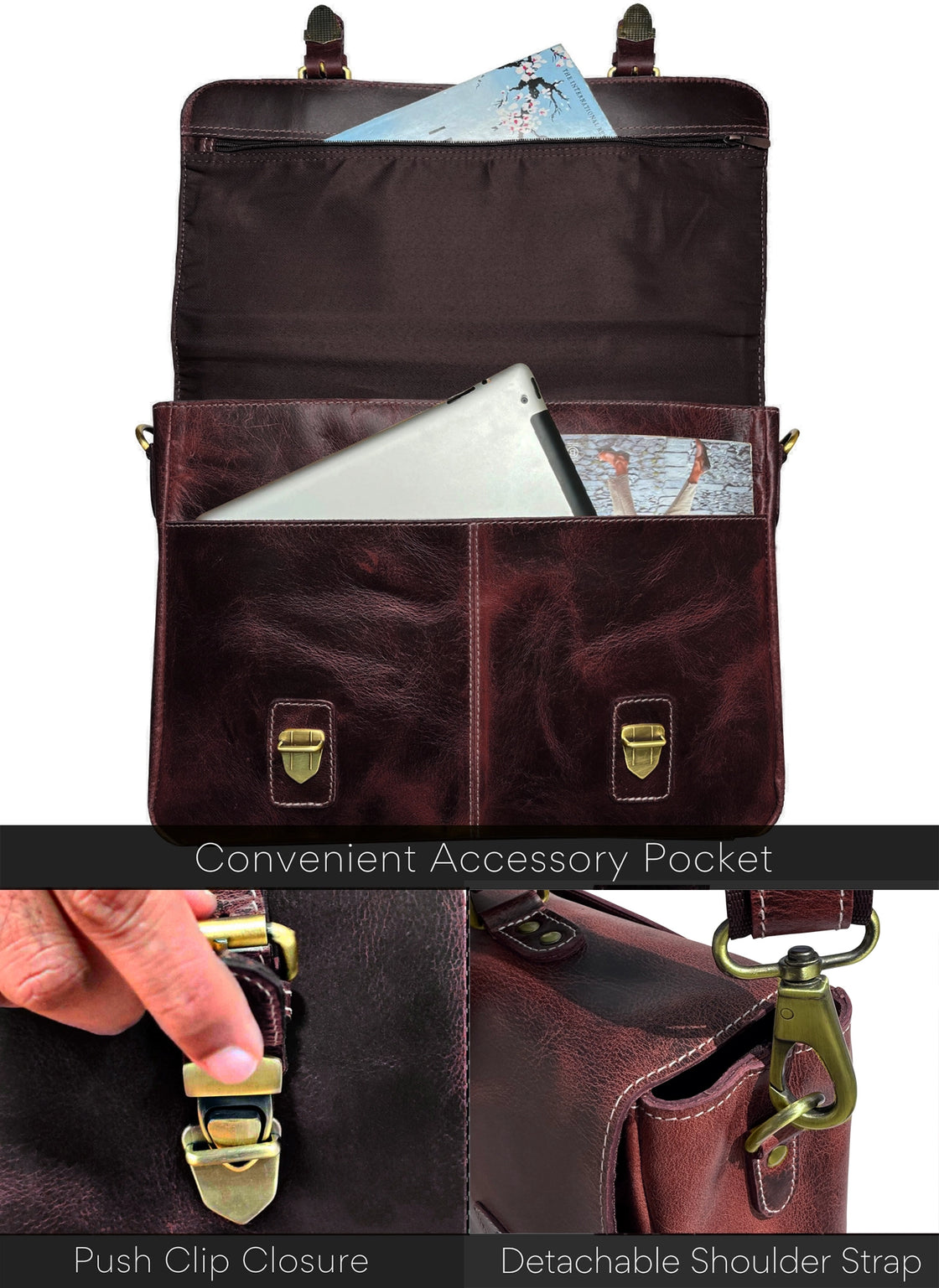 Predator 16" Leather Satchel Laptop Briefcase Bag (Mulberry)