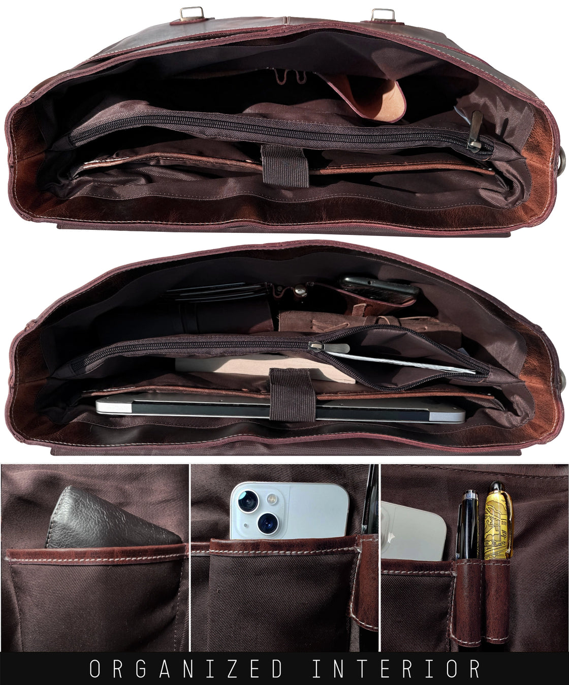 Predator 16" Leather Satchel Laptop Briefcase Bag (Mulberry)