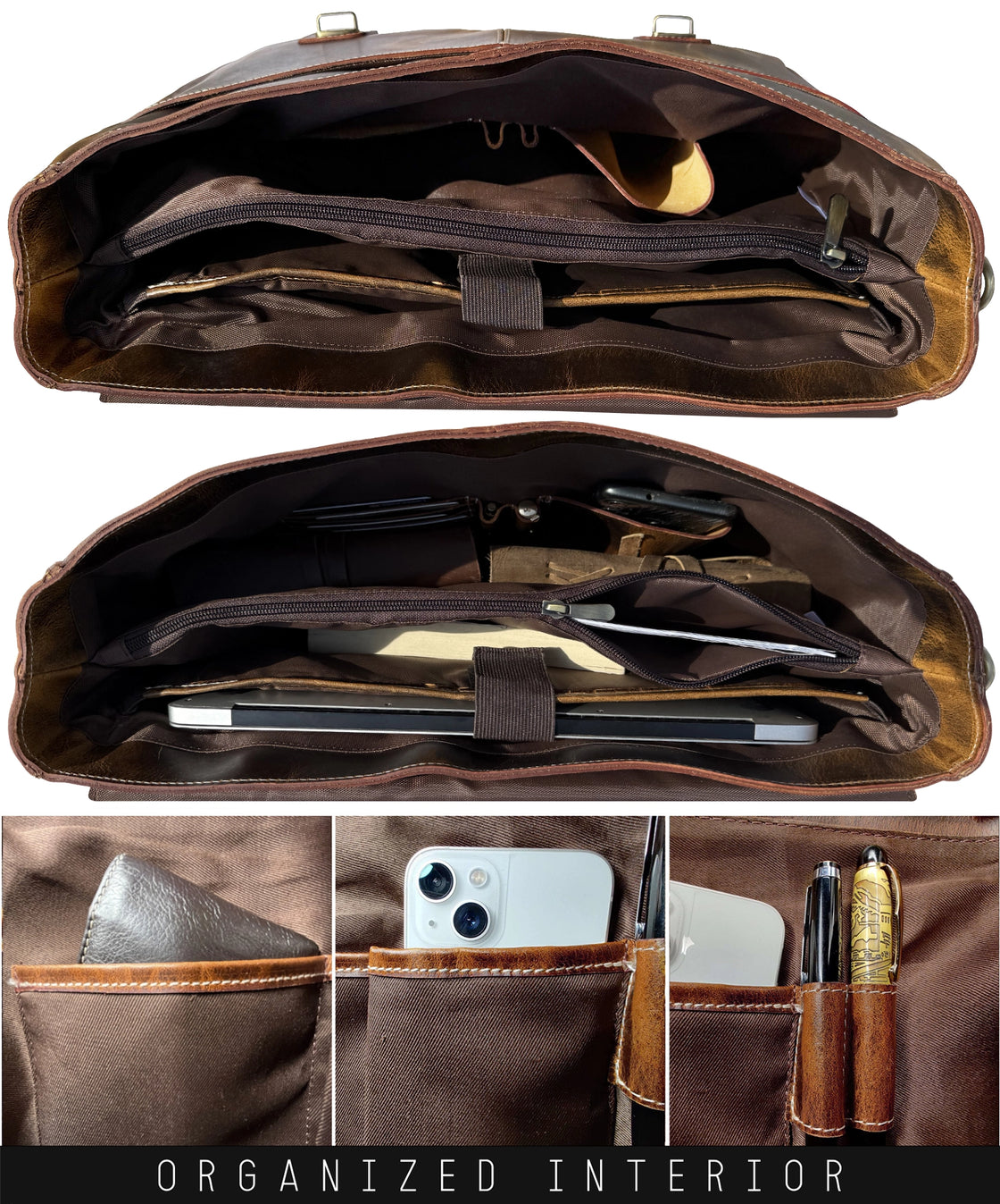 Predator 16" Leather Briefcase Laptop Messenger Bag (Antique Brown)6