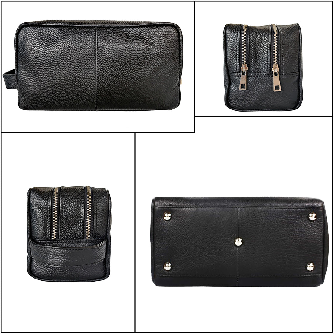 Johnny Leather Travel Toiletry Bag (Black)