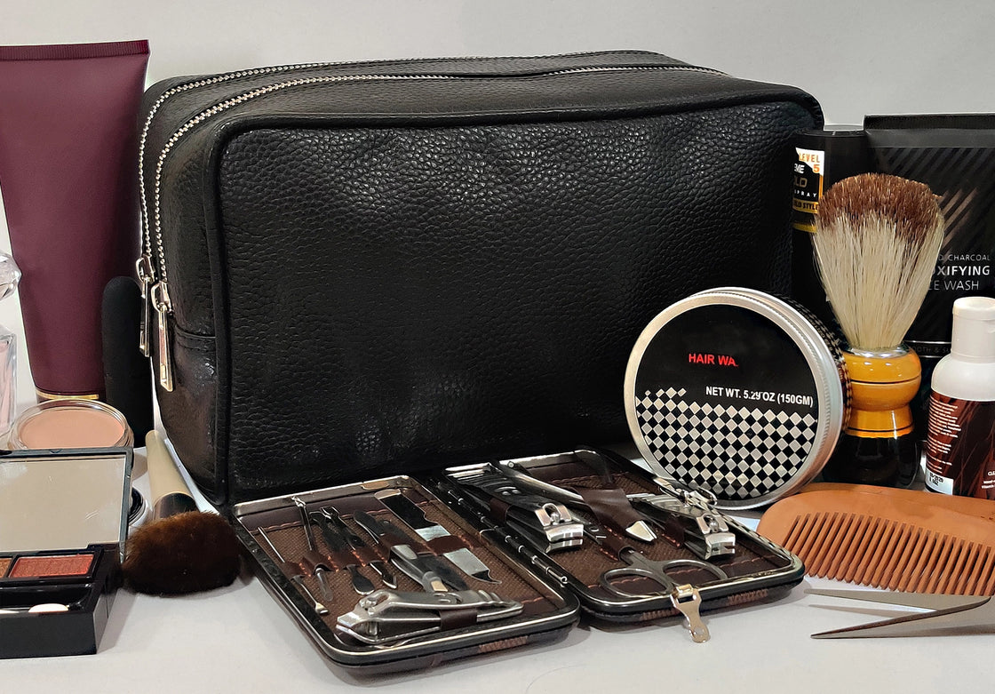 Johnny Leather Travel Toiletry Bag (Black)