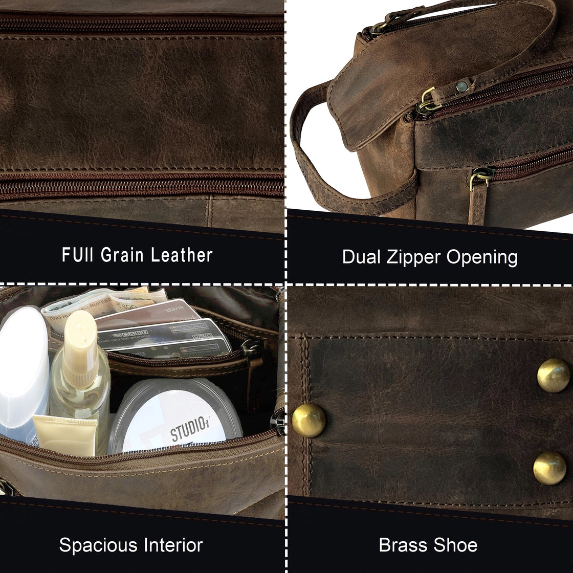 Arden Hugh Leather Travel Shaving Bag (Dark Brown)