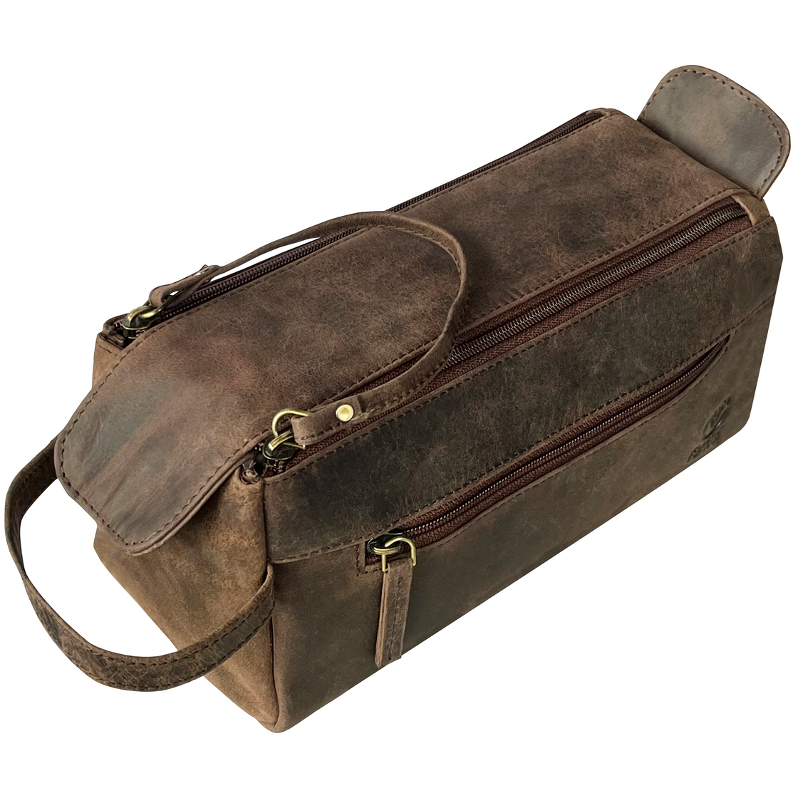 Arden Hugh Leather Travel Shaving Bag (Dark Brown)