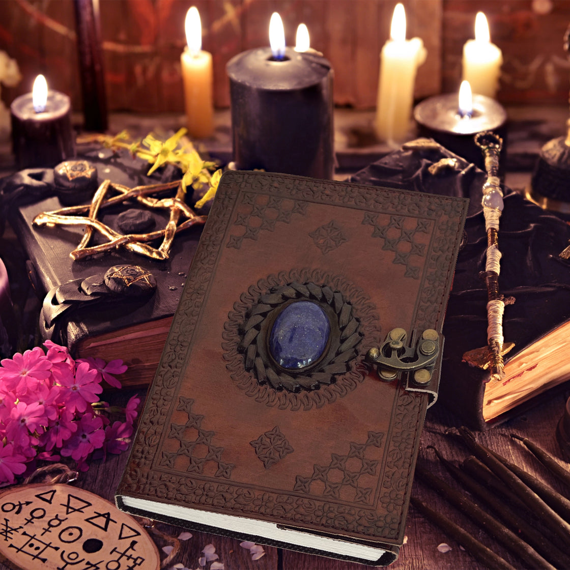 Utopian Leather Journal Lined Notebook with Semi-Precious Stone
