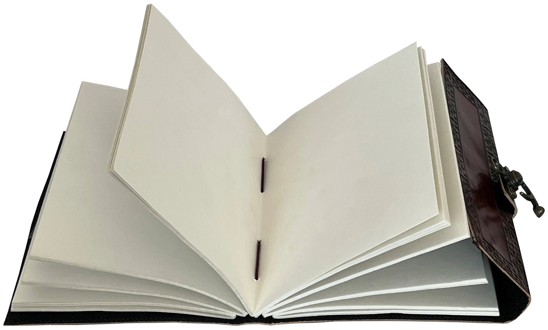 Utopian Leather Journal Lined Notebook with Semi-Precious Stone