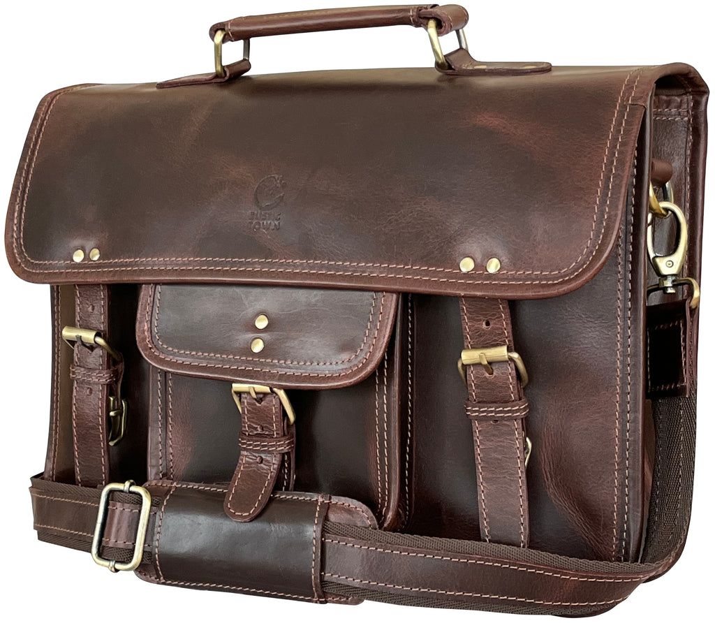 Hunter Buffalo 16" Classic Leather Satchel Briefcase Bag (Mulberry)