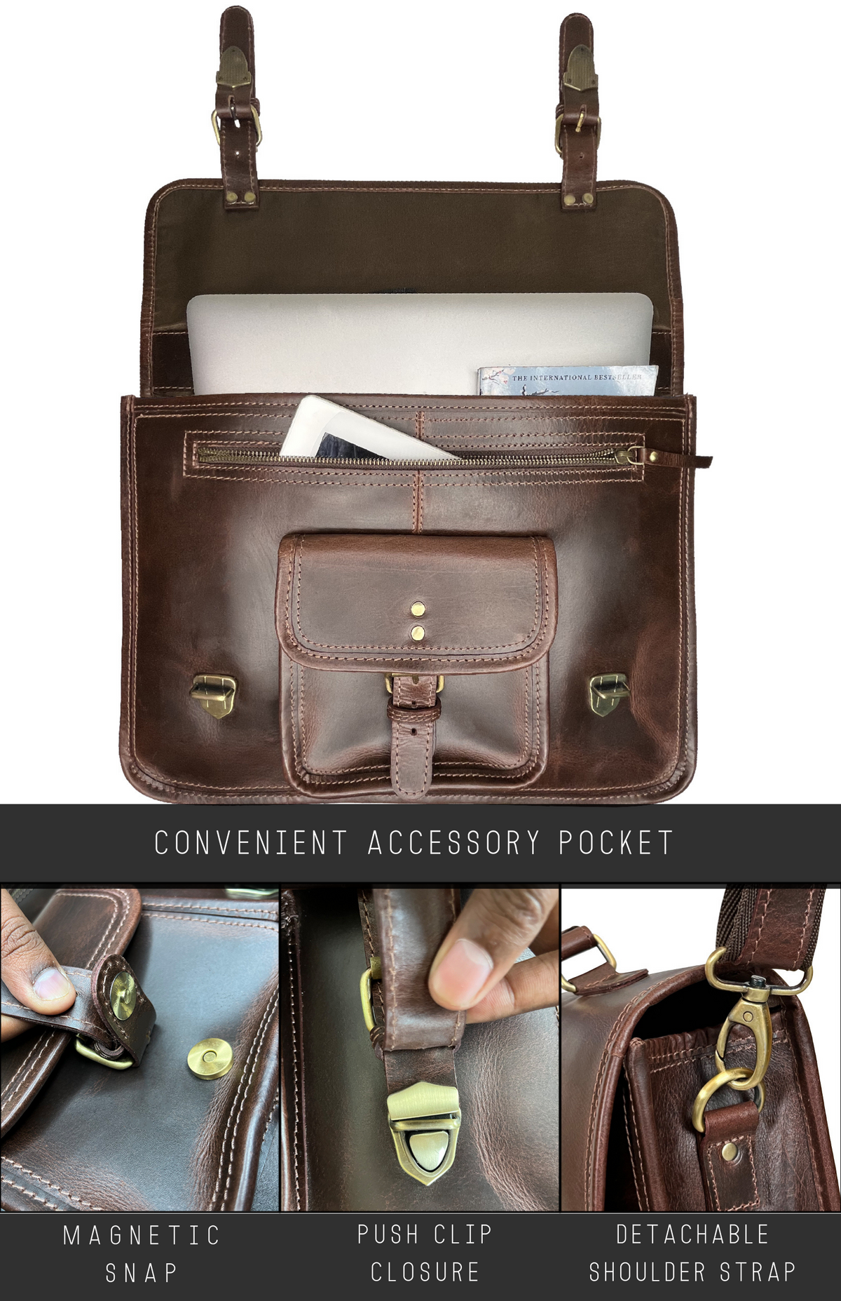 Hunter Buffalo 16" Classic Leather Satchel Briefcase Bag (Mulberry)