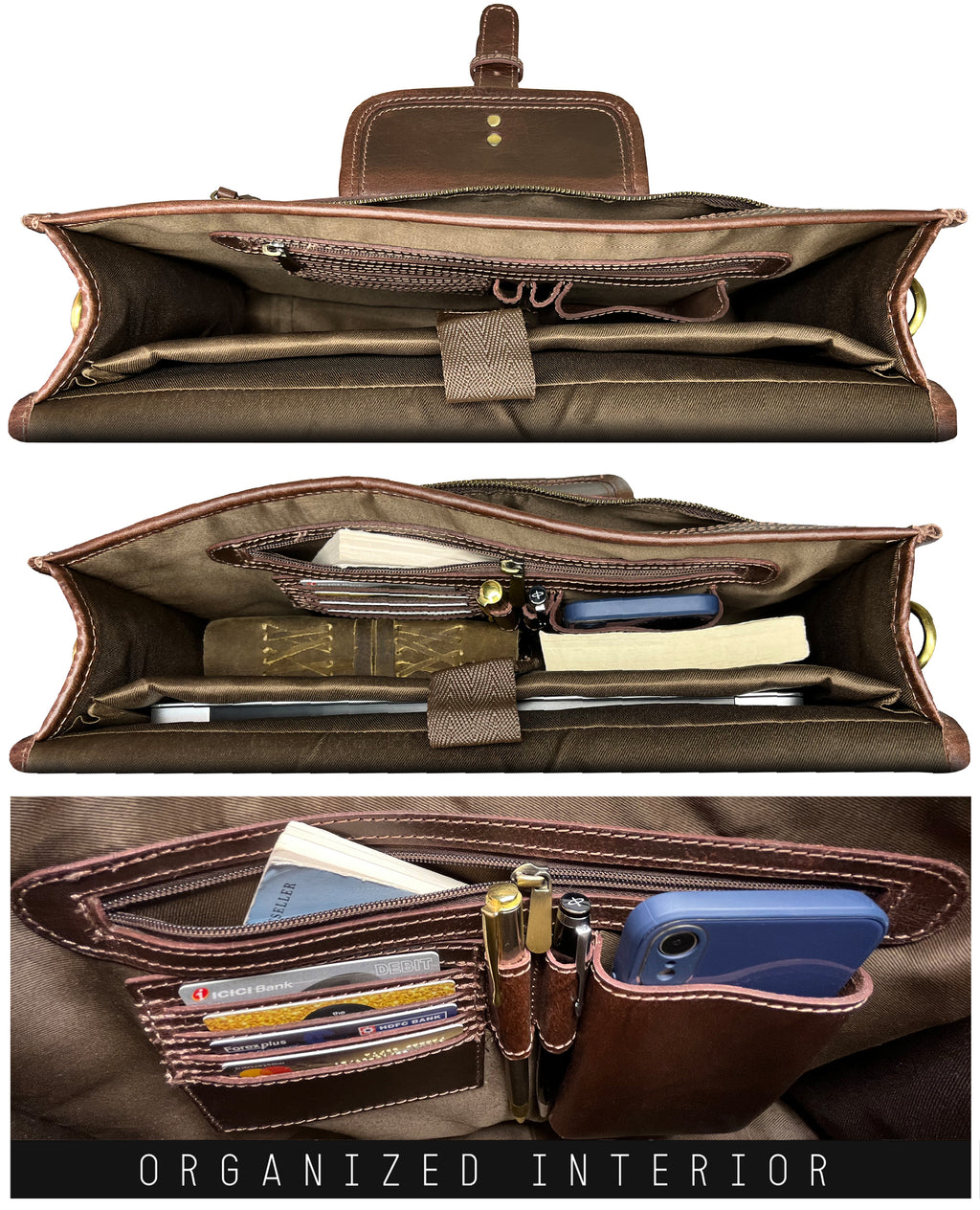 Hunter Buffalo 16" Classic Leather Satchel Briefcase Bag (Mulberry)