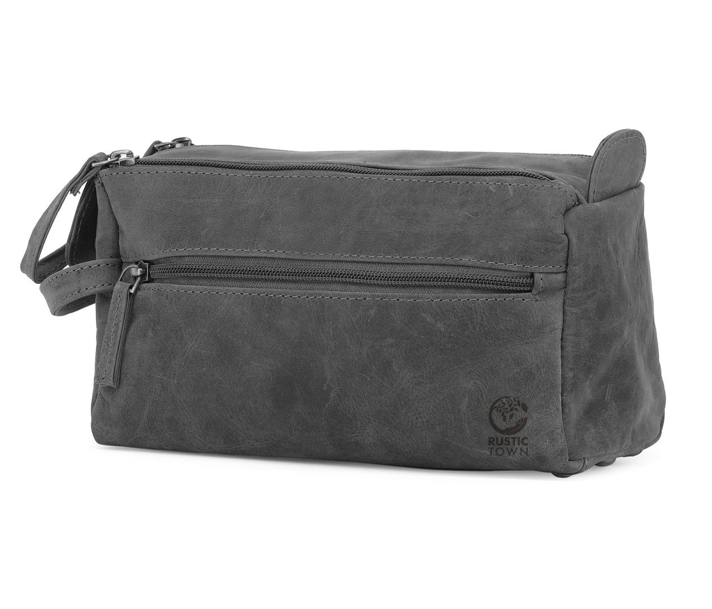 Leather Travel Toiletry Bag (Grey)