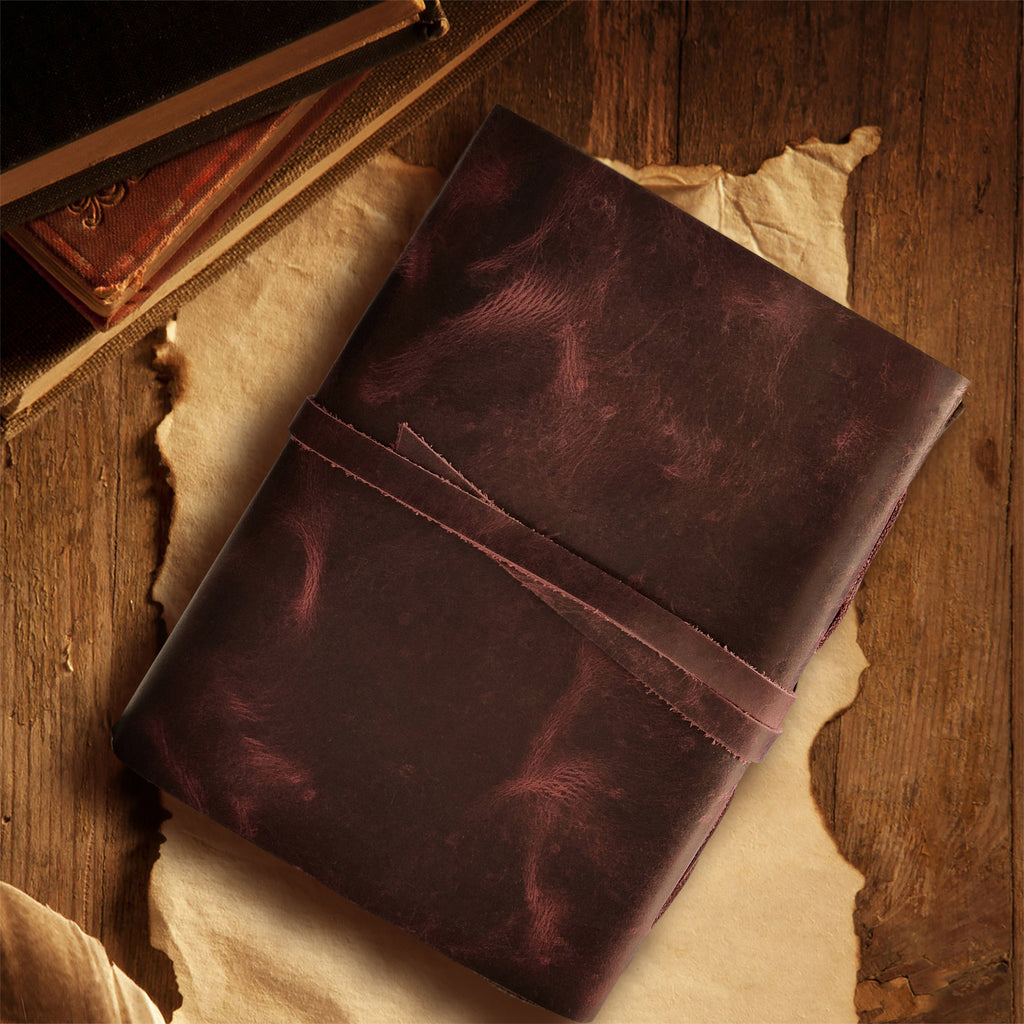 LEATHER BOUND JOURNAL WITH ANTIQUE DECKLE EDGE PAPER FOR MEN WOMEN (MAUVE)