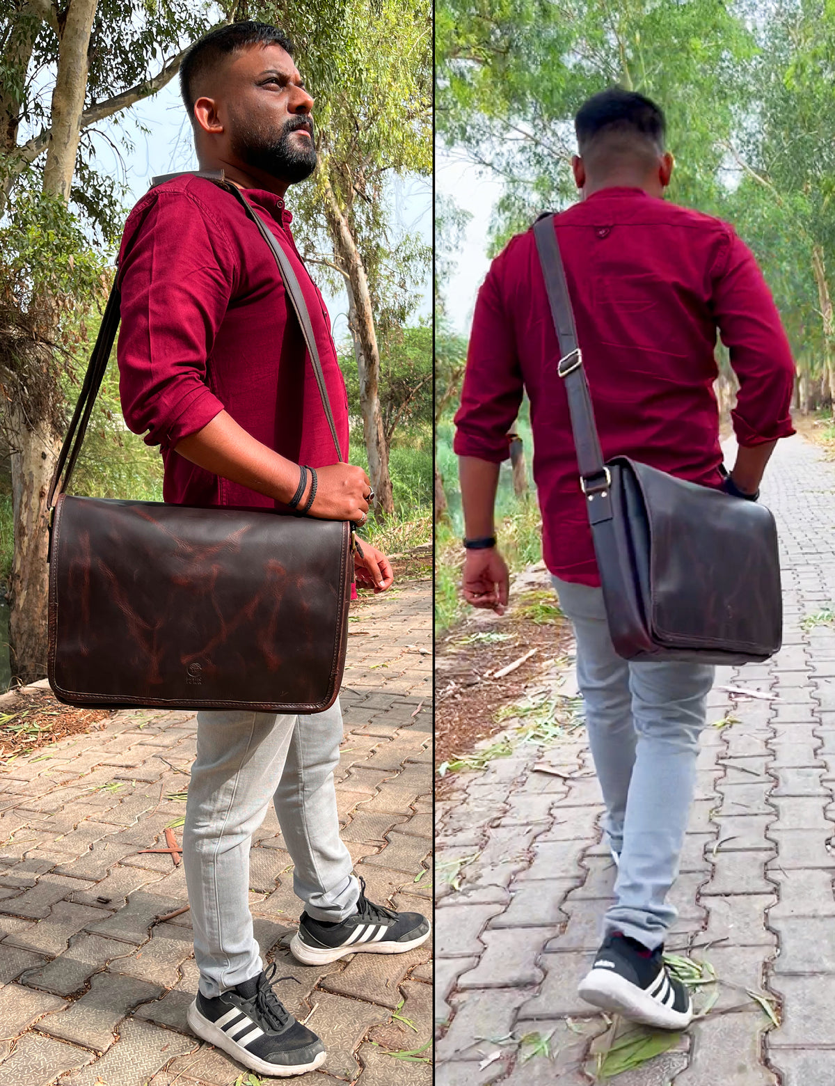 Ranger Buffalo Leather Crossbody Laptop Messenger Bag (Mulberry)