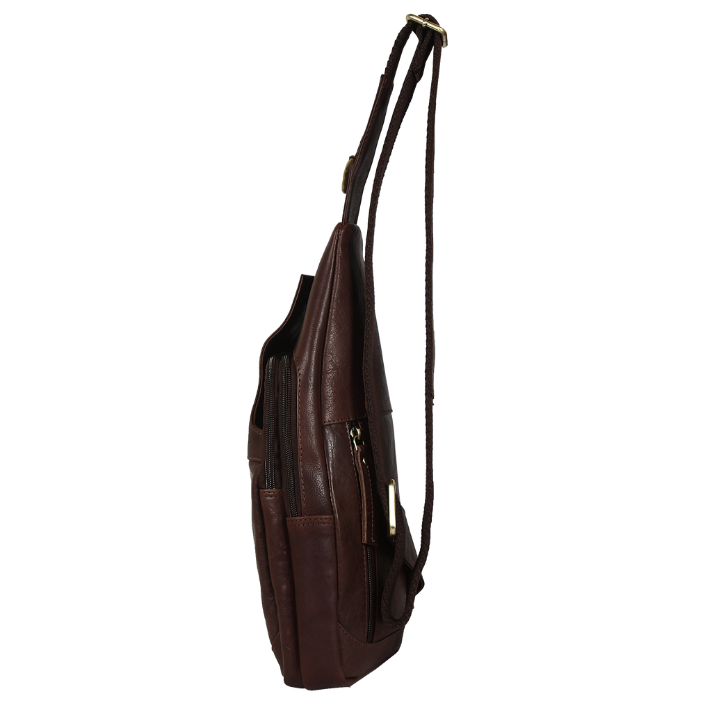 Leather Sling Bag, Chest Shoulder Backpack for Men Women (Dark Brown)