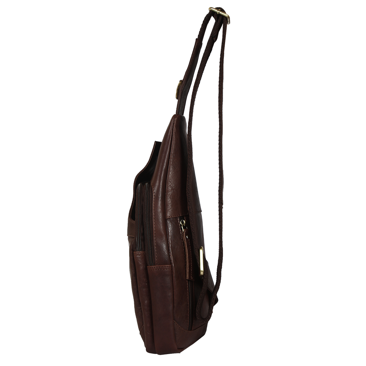 Leather Sling Bag, Chest Shoulder Backpack for Men Women (Dark Brown)