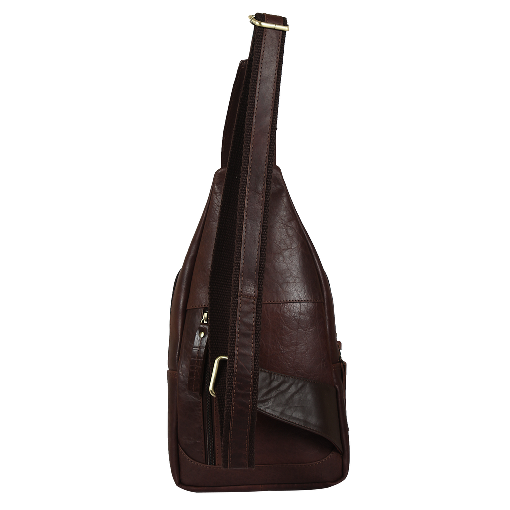 Leather Sling Bag, Chest Shoulder Backpack for Men Women (Dark Brown)