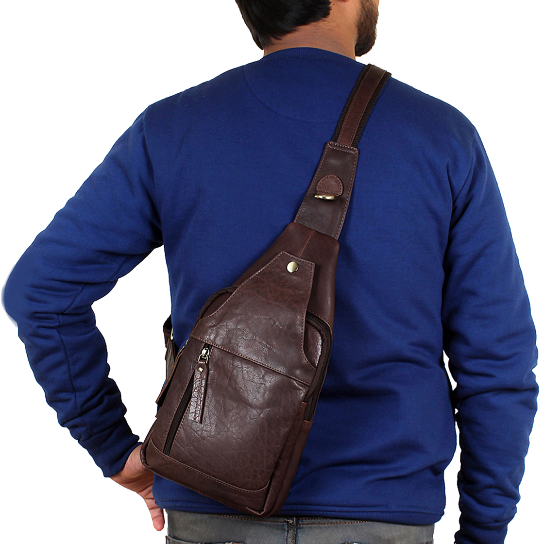 Brown Leather Men's Sling Bag Chest Bag Vintage One shoulder Backpack –  imessengerbags