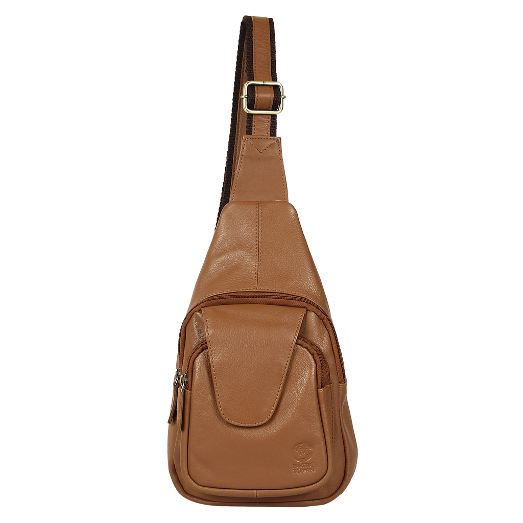 Leather Sling Bag, Chest Shoulder Backpack for Men Women (Brown)