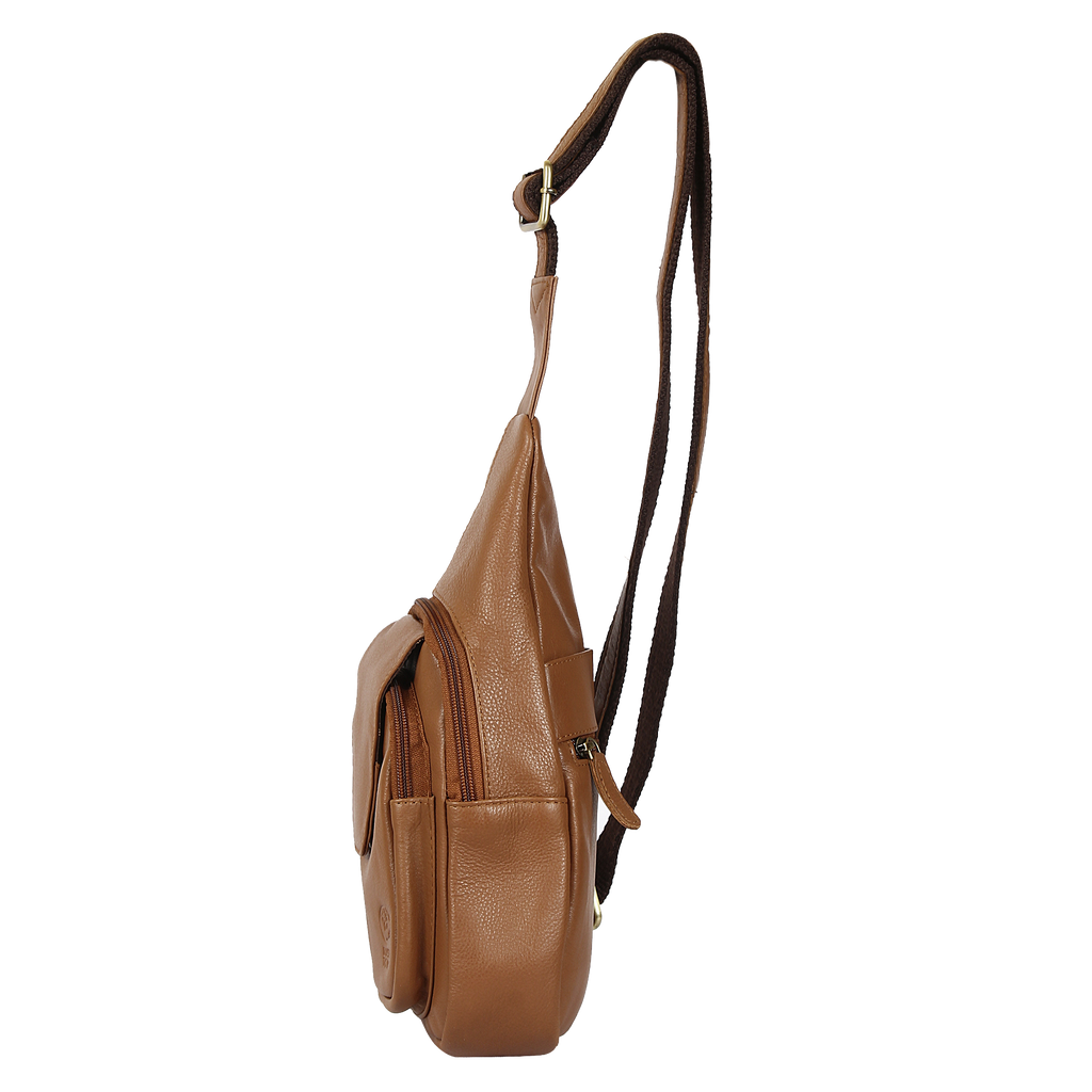 Leather Sling Bag, Chest Shoulder Backpack for Men Women (Brown)