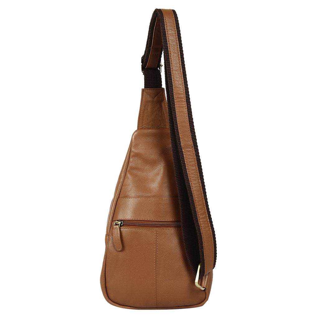 Leather Sling Bag, Chest Shoulder Backpack for Men Women (Brown)