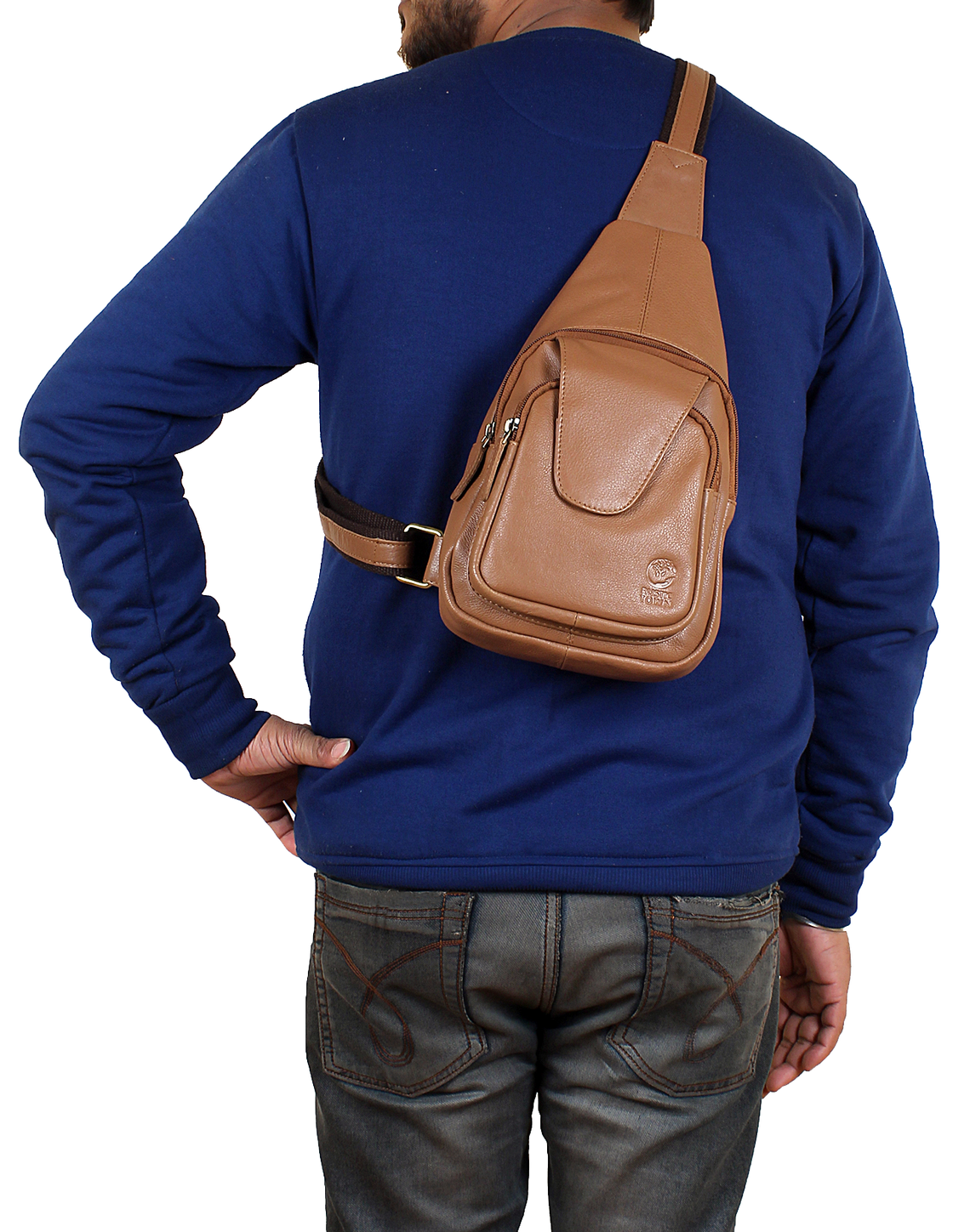 Men Women Chest Bag Genuine Leather Sling Shoulder Backpack, Waterproof Crossbody  Bag By Rustic Town (Brown)