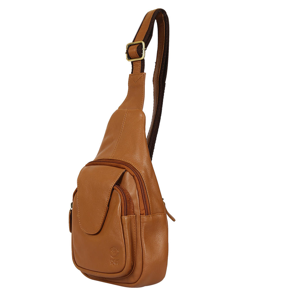 Leather Sling Bag, Chest Shoulder Backpack for Men Women (Brown)