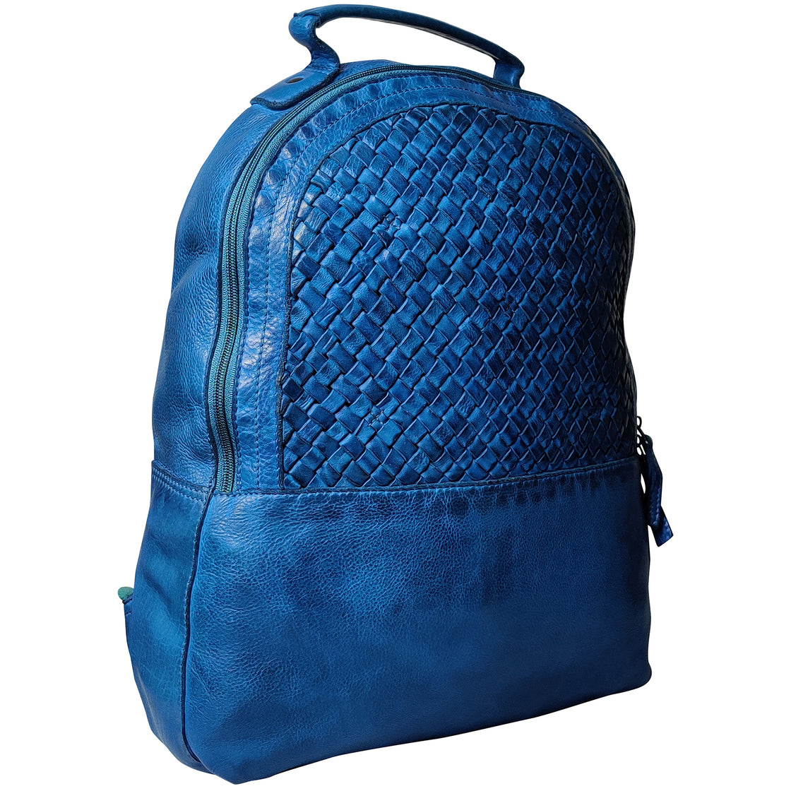 Leather Laptop Backpack for Women, Petrol Blue