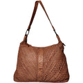 Leather Hand-Woven Tote Shoulder Bag for Women, Cognac