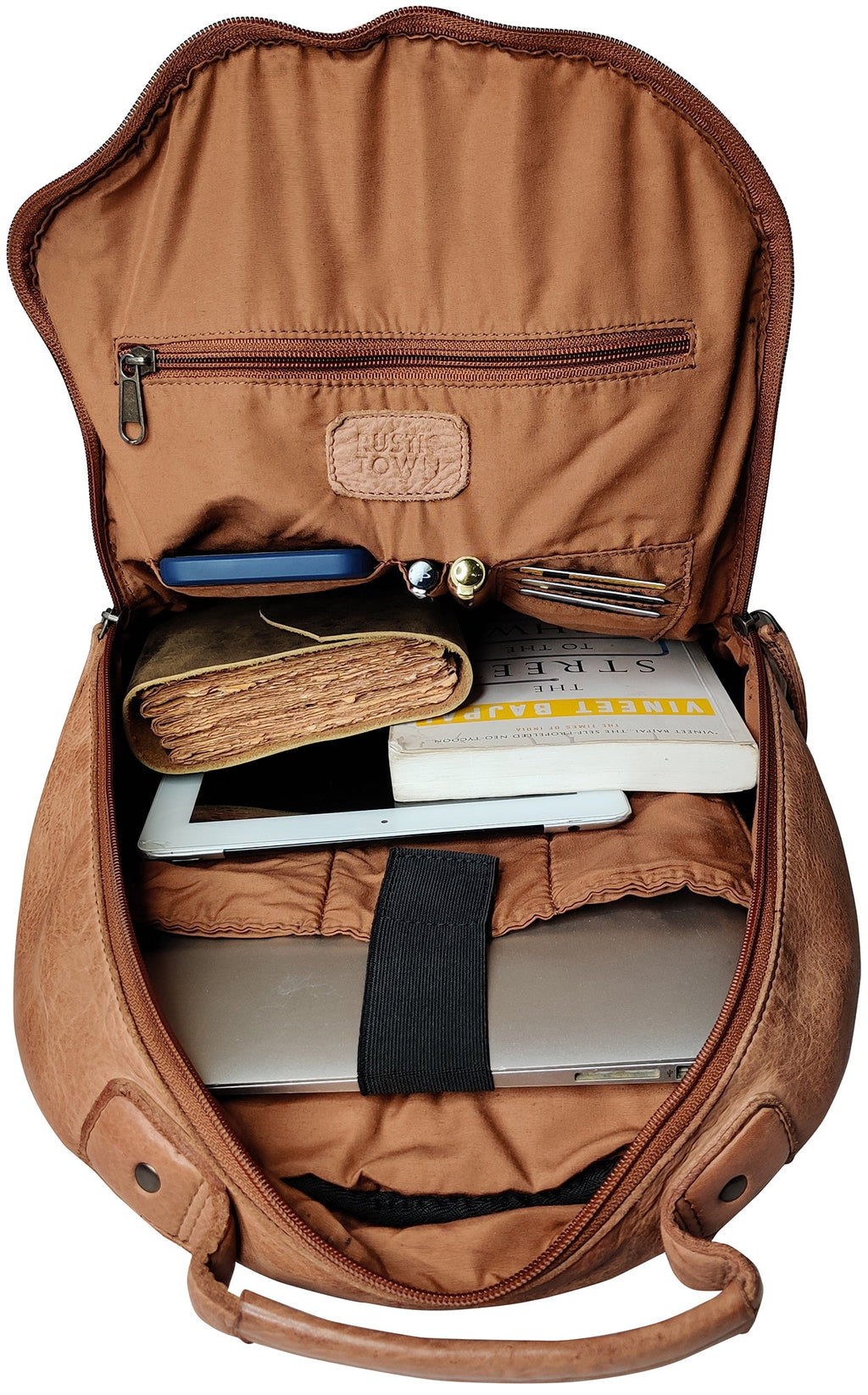 Leather Laptop Backpack for Women, Cognac