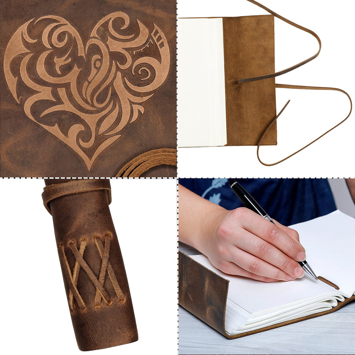 Heart Embossed Leather Journal for Women