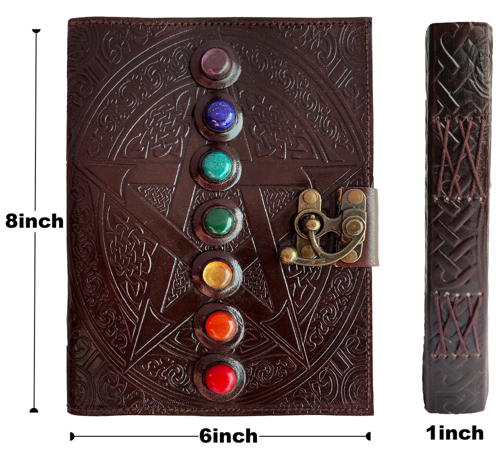 Leather Bound Journal - Vintage 7 Stone Journal with Lock - Book of Shadow by Rustic Town