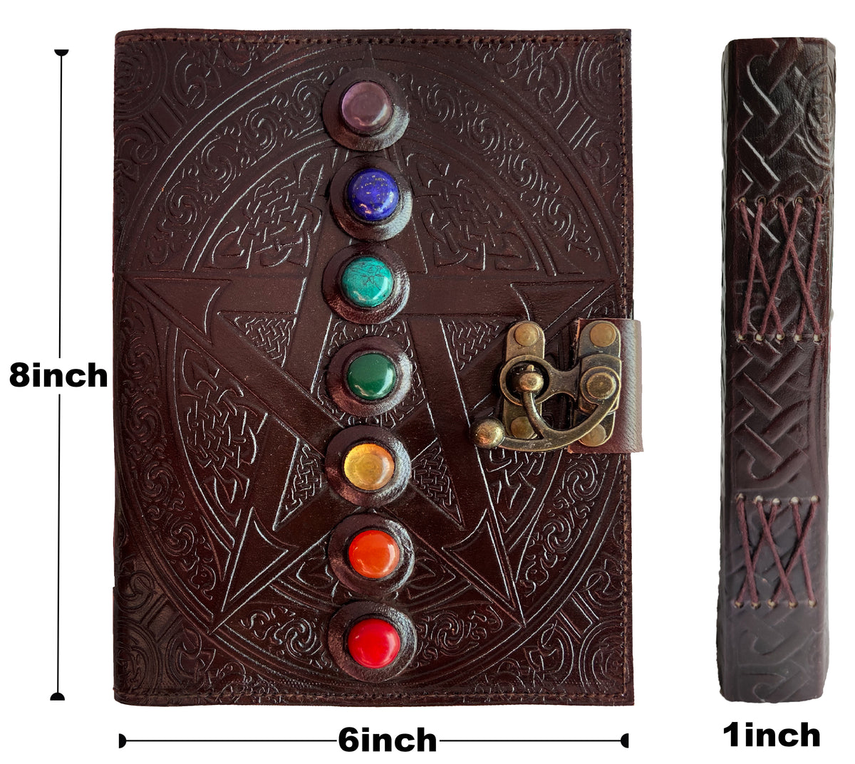Leather Bound Journal - Vintage 7 Stone Journal with Lock - Book of Shadow by Rustic Town