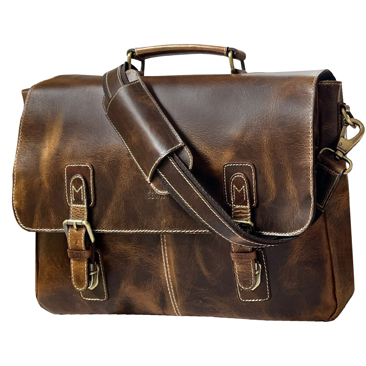 Predator 16" Leather Briefcase Laptop Messenger Bag (Antique Brown)6