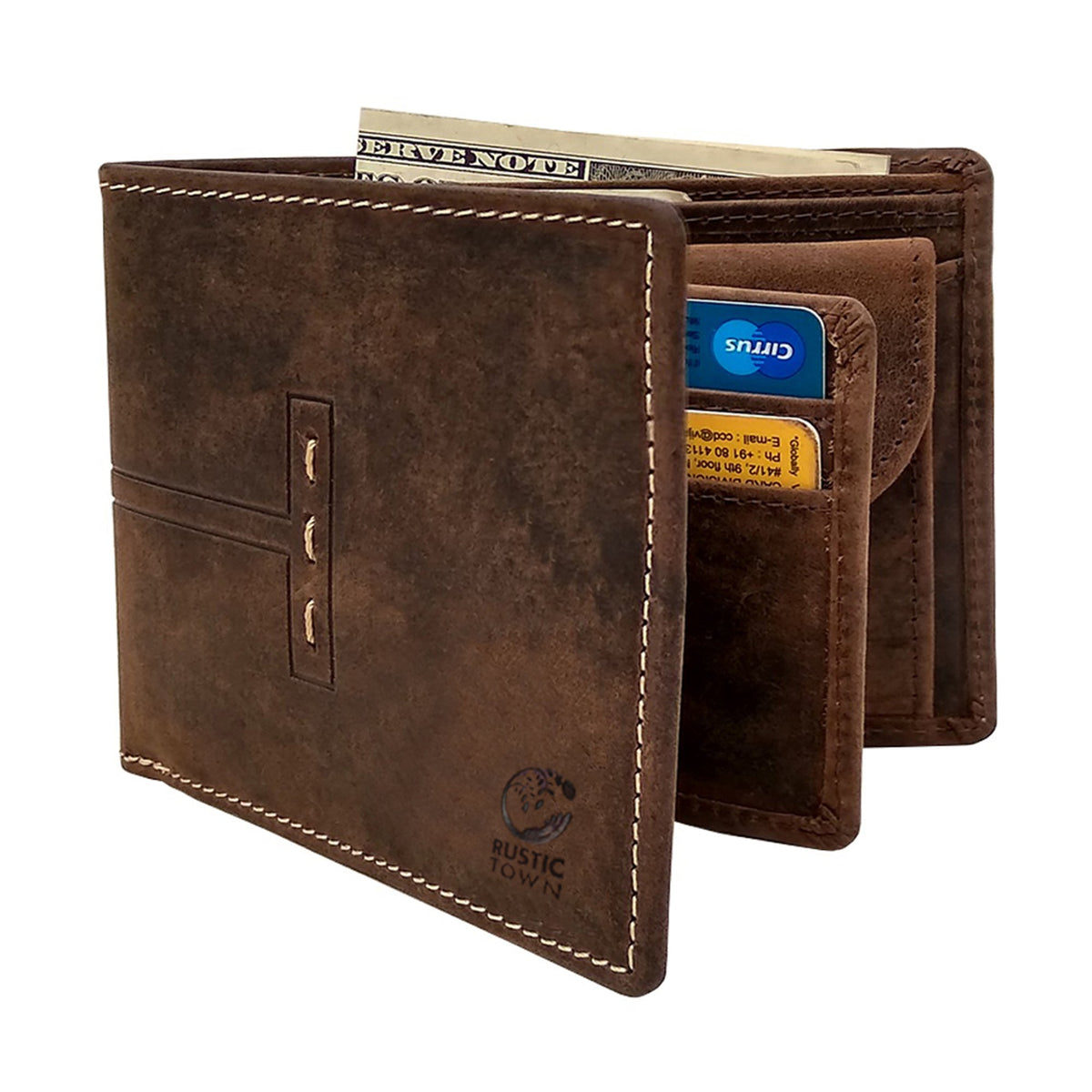 Men's RFID Blocking Genuine Leather Bi-Fold Wallet (Dark Brown)