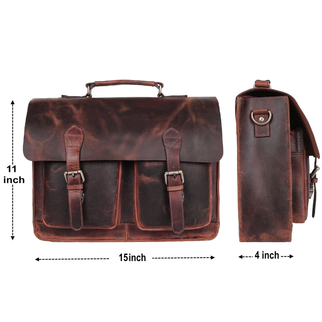 15 Inch Buffalo Leather Laptop Messenger Briefcase Bag (Mulberry)