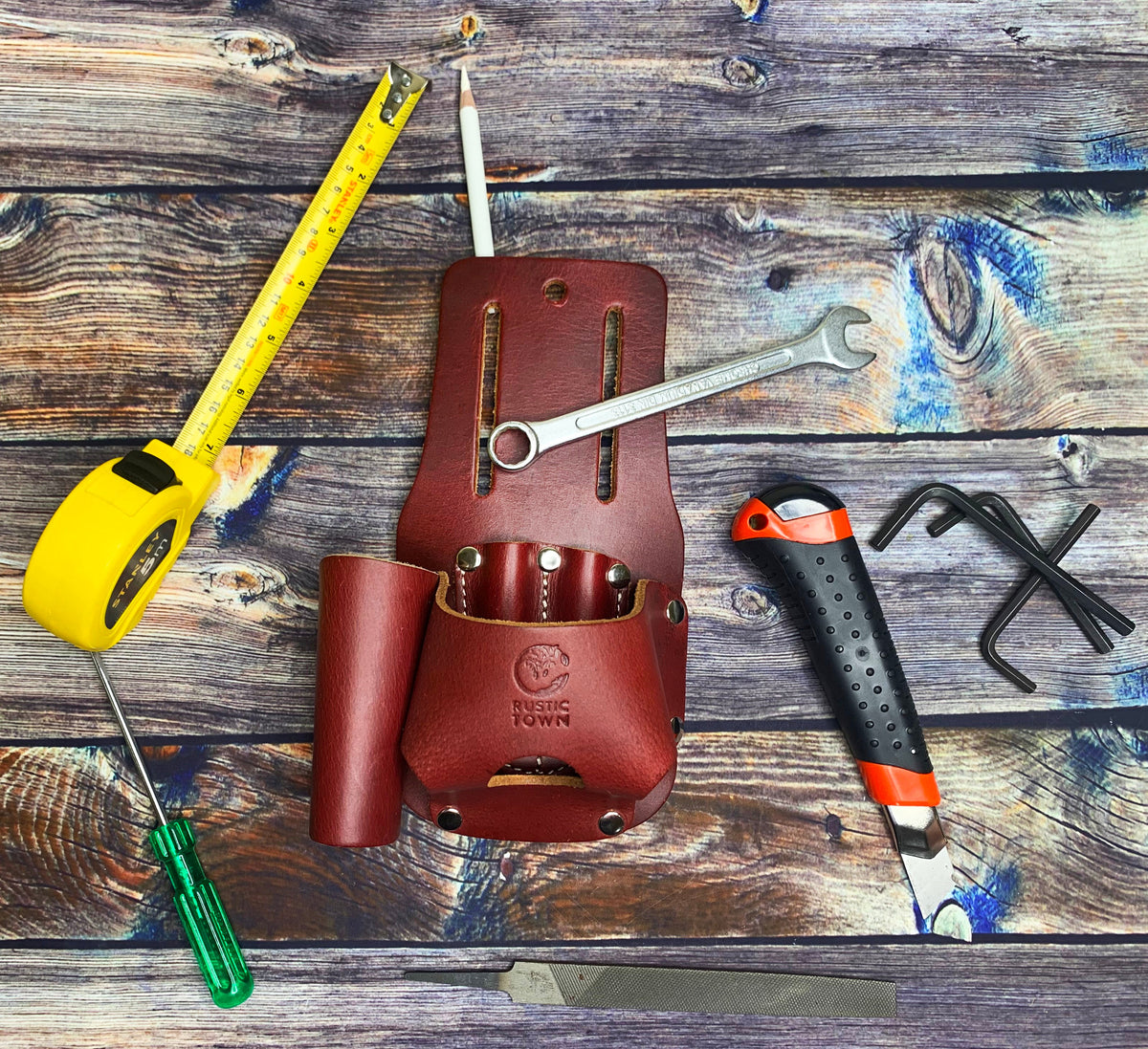 Rustic Town Leather Tool Belt Tape Measure Holder & Knife Holster