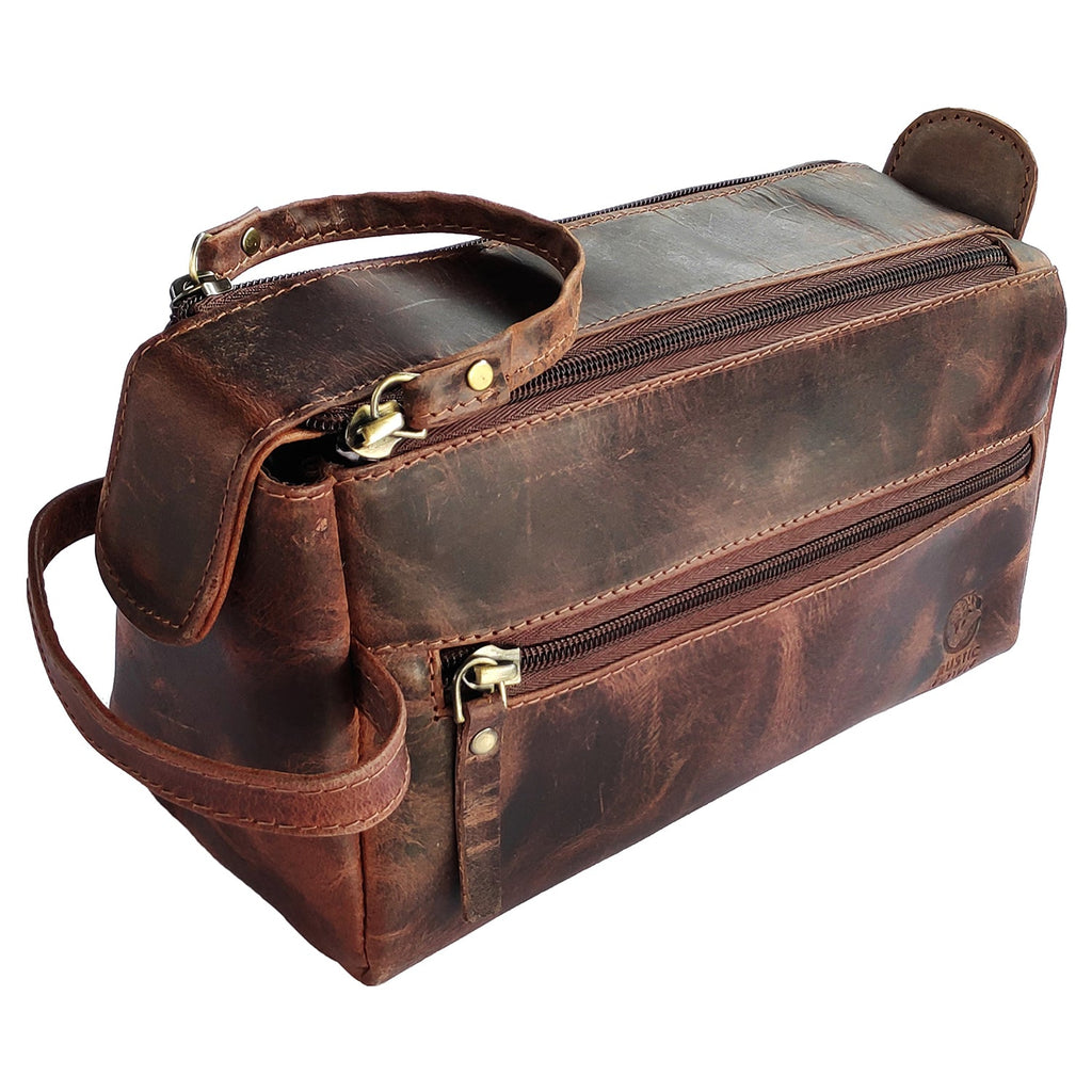 Leather Toiletry Bag for Men and Women (Walnut Brown)