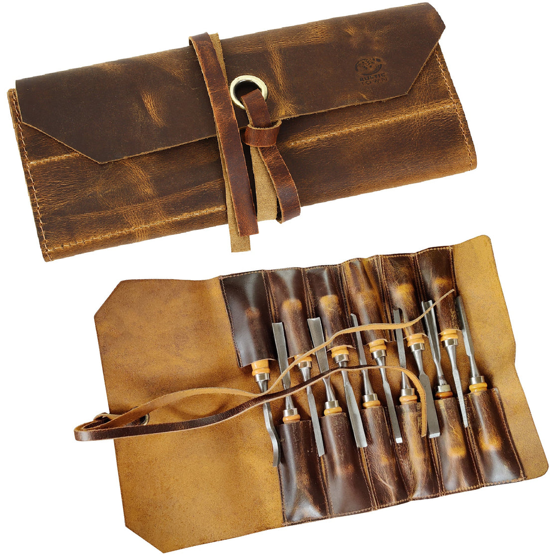 Genuine Leather Tool Roll Up Pouch- Handcrafted Tool Kit (12 Slots)